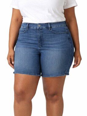 NYDJ Ella Shorts Womens 18W Plus Size High Rise Denim Lift Tuck Bluewell Bermuda